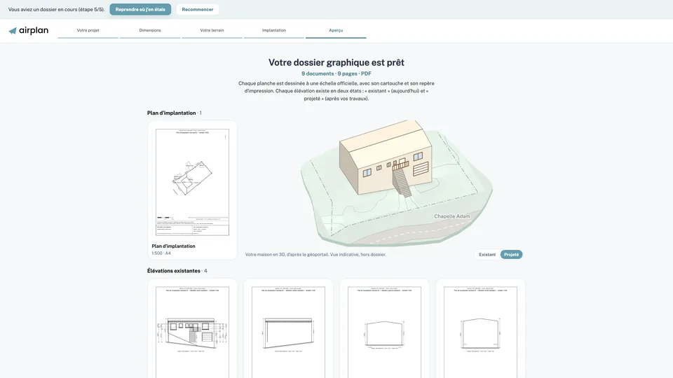 Éditeur de plans : aperçu du dossier graphique prêt