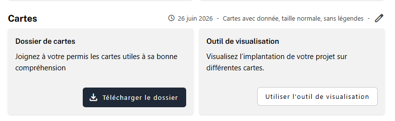 Bereich Karten der Projektseite mit dem Visualisierungstool