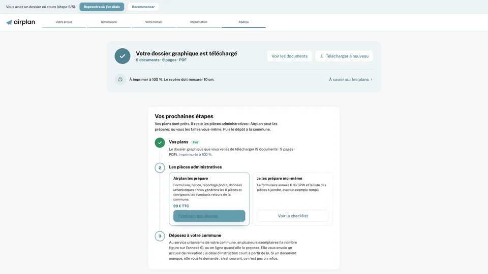 Éditeur de plans : dossier téléchargé et prochaines étapes (pièces administratives, dépôt à la commune)