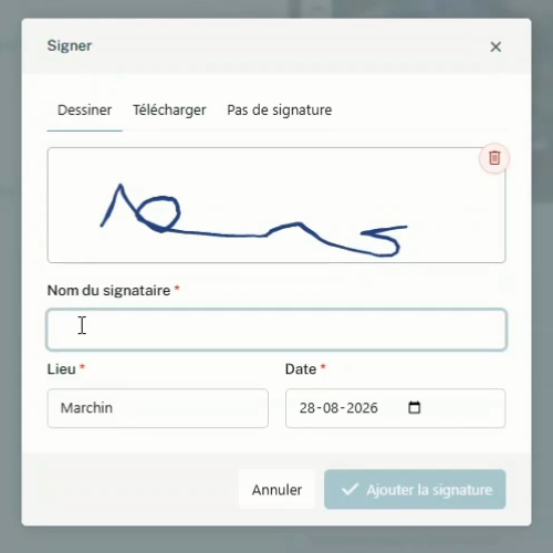 Fenêtre Signer avec l'onglet Dessiner