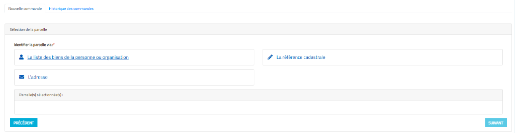 Sélection de la parcelle dans MyMinfin