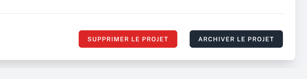 Boutons Supprimer et Archiver le projet