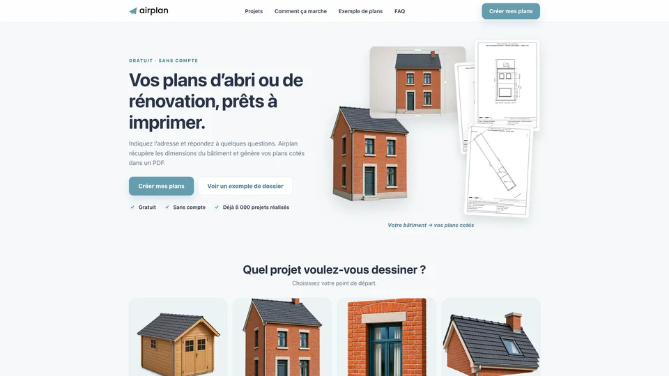 Éditeur de plans : page d'accueil « Vos plans d'abri ou de rénovation, prêts à imprimer »